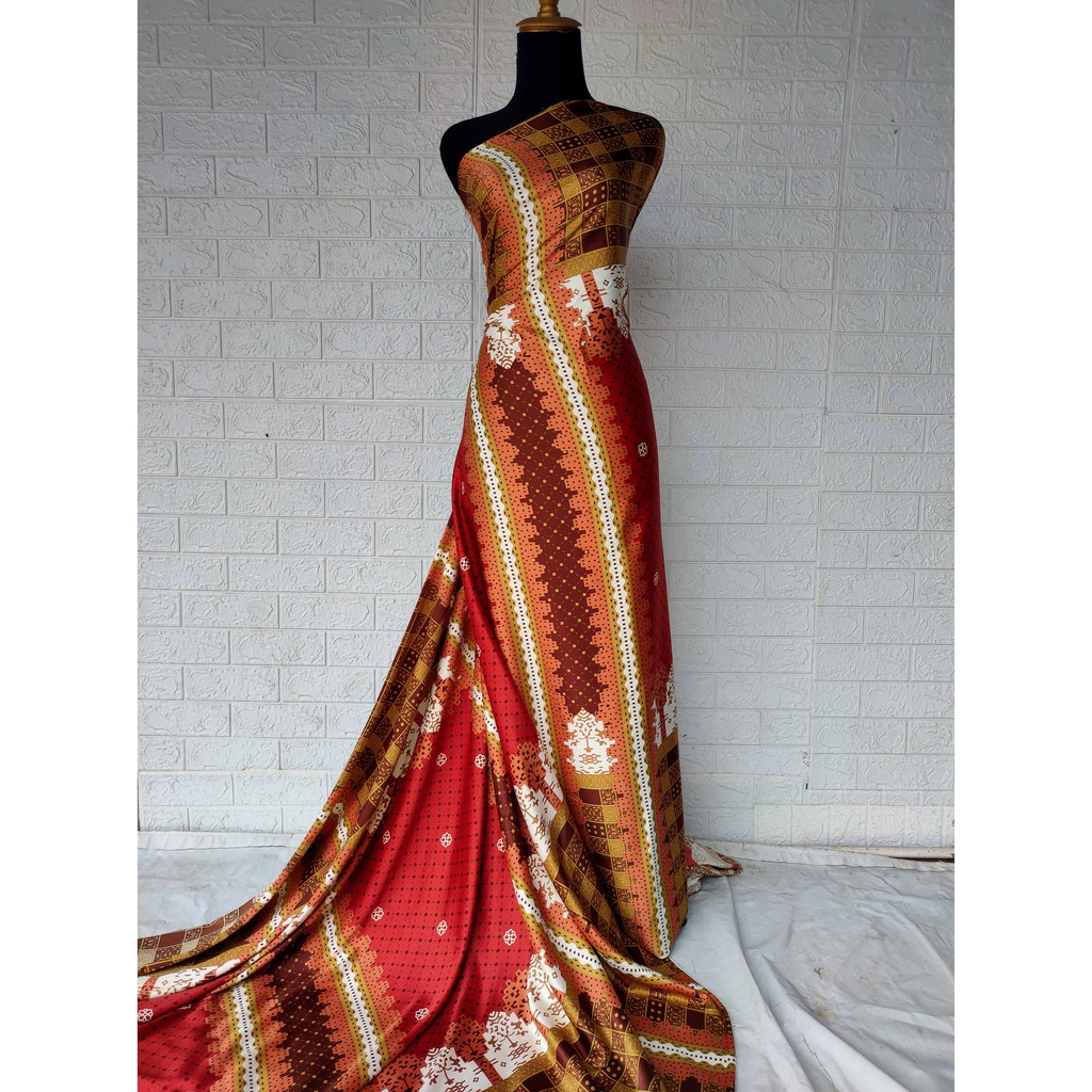 Kain Diorsilk Maxmara Motif HL Merah Bata harga per 0.5m