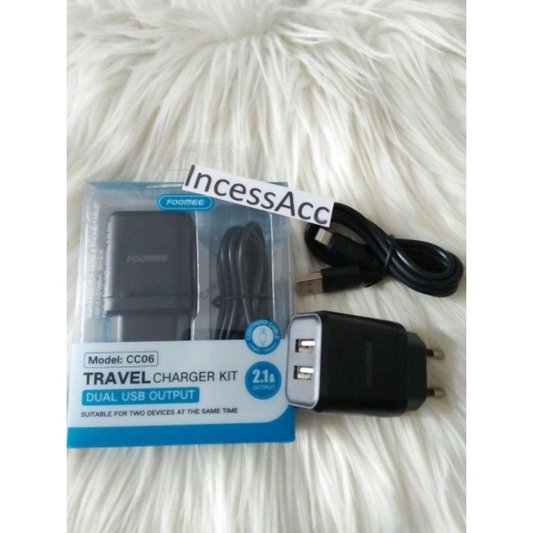 Travel Charger Kit Foomee CC06 Dual USB Output Max 2.1A Cable Lightning For iPhone Fast Charging