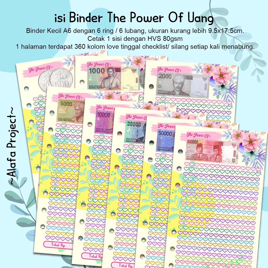 

AlafaProject Kertas Binder Loose Leaf The Power Of Uang ukuran A6 kecil 6 ring / 6 lubang
