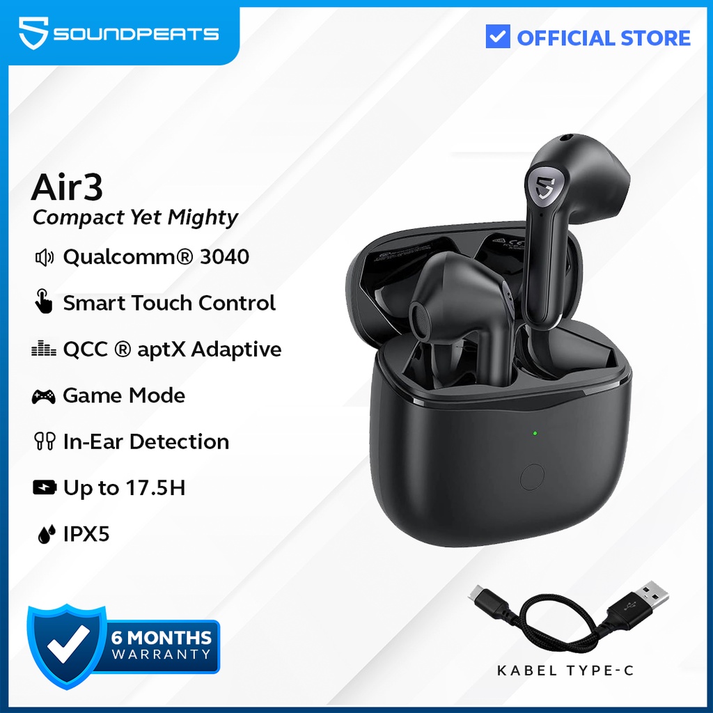 SoundPEATS Air3 APTX Adaptive True Wireless Earbuds - Hitam