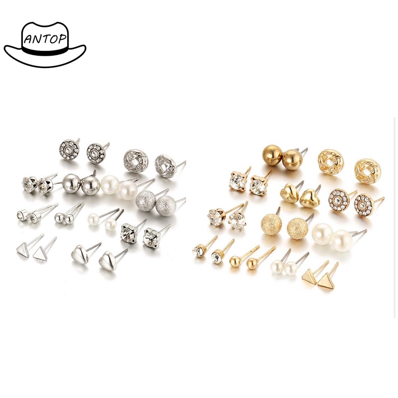 Antop!12pair / Set Anting Berlian Bulat Gaya Korea Dial Untuk Wanita