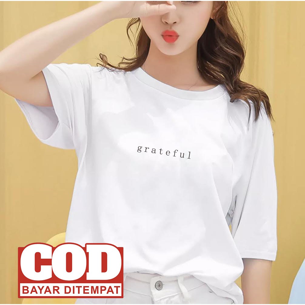 DINO CLOTHING - KAOS GRATEFUL/KAOS KATUN COMBED / BISA COD / KAOS OVERSIZE/KAOS WANITA-PUTIH