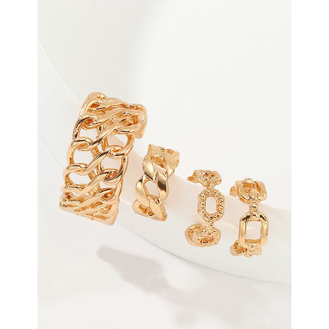 LRC Anting Tusuk Fashion Golden Geometric C-shaped Cutout Earrings D66098