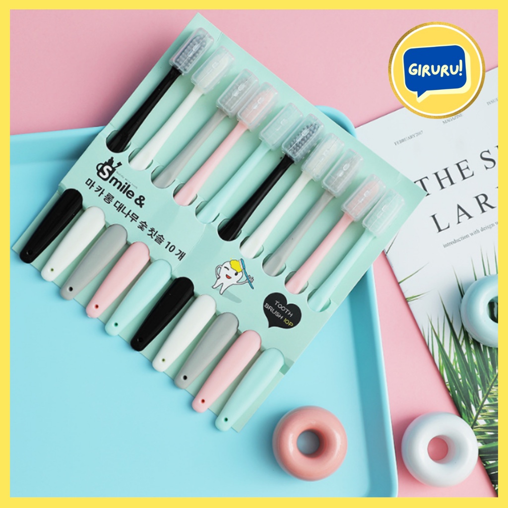 Sikat Gigi Set 10 pcs Arang Putih Eco Friendly Travel Tooth Brush Kepala Kecil Bulu Lembut Sensitif / Sikat Gigi Anak/ Dewasa Bahan Lembut 1 SET ISI 10 PCS / Toothbrush Double Care Sensitive / Sikat Gigi 1 Set Isi 10 Pcs / Toothbrush Sikat Gigi Double