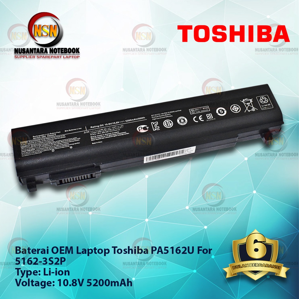 Baterai OEM Laptop Toshiba For PA5162U 10 8V 5200mAh