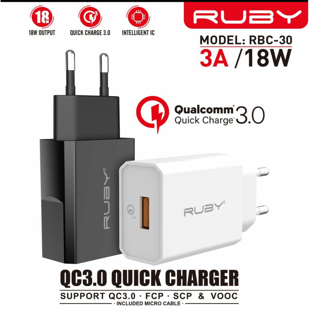 CHARGER QUALCOMM 3.0A 18W RUBY-RBC-30