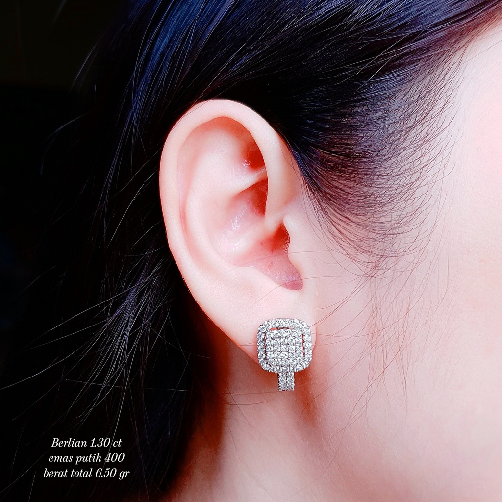 Perhiasan anting giwang berlian eropa asli ( natural diamond ) 1.30 ct emas putih kode 1226