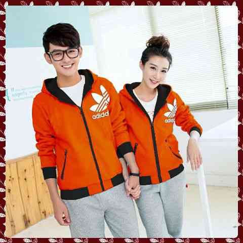 SALE [Cp Jkt Adidas Orange LT] jaket couple babyterry warna orange