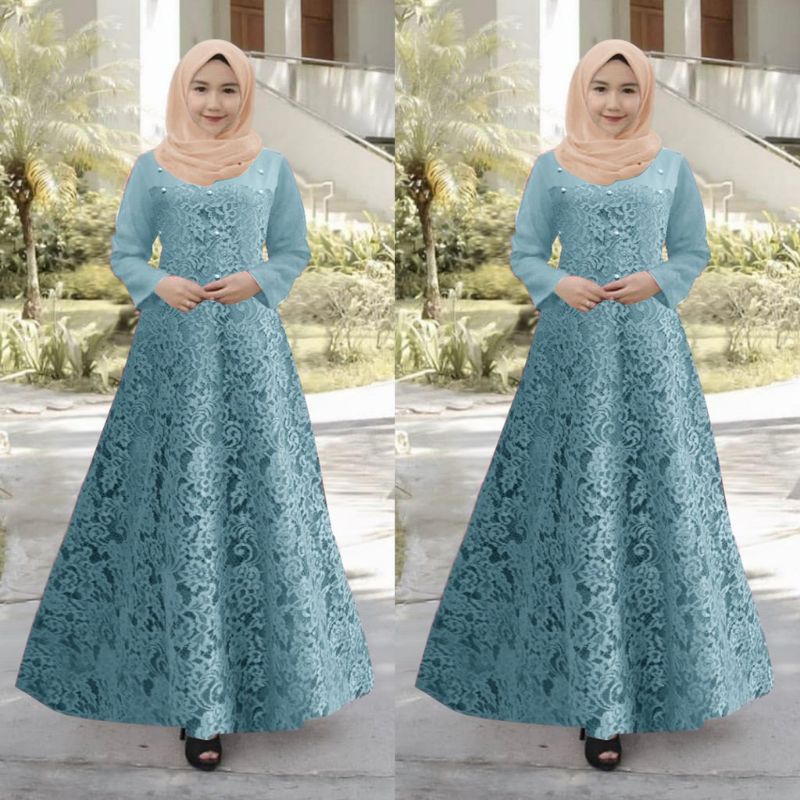 BAJU MAXI MAXY DRESS GAMIS WANITA PEREMPUAN MUSLIM BRUKAT BROKAT BUNGA IMPORT PREMIUM PESTA KONDANGA