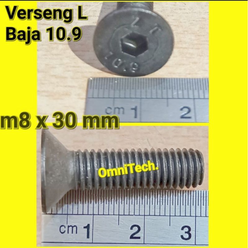Baut Verseng L 8x30 Baja Hitam 10.9 Countersunk 8 x 30 m8 x 30 mm 3cm m8x30