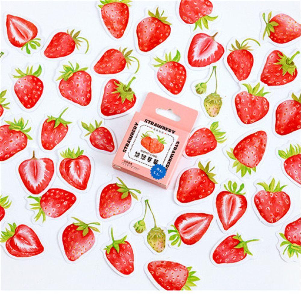 45pcs / Kotak Stiker Desain Bunga Strawberry Untuk Scrapbook DIY