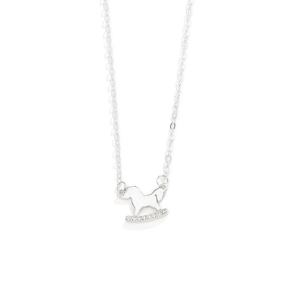 Hu Hu Hu Hu Hu Alat Bantu Pasang Kacamata♡ Kalung Rantai Lapis Silver Dengan Liontin Kuda Hoki Aksen Berlian Imitasi Untuk Wanita