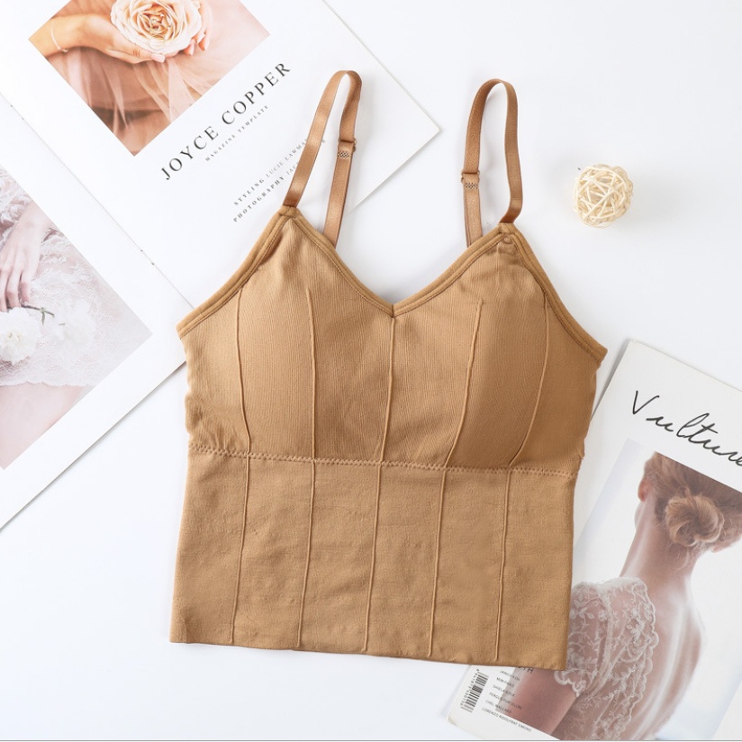 ♕ Tmall ♕ TM-119 TANKTOP BRA WITH CUP BH SINGLET PAKAIAN ATASAN WANITA IMPORT CROP-BROWN