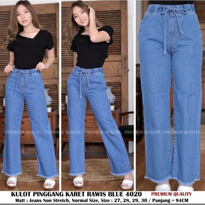 CELANA PENJANG JEANS HIGH WAIST KULOT PINGGANG KARET