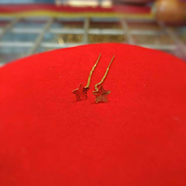 Anting diana anak dan dewasa emas asli kadar 65% 700 0.5 0,5 gram love hati bintang daun bunga itali kipas panjang