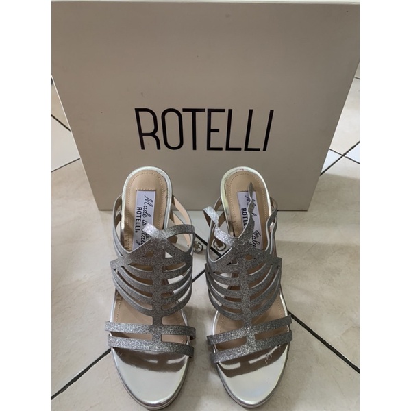 Rotelli High Heels Sepatu Pesta Wanita Warna Gliter Silver prelov