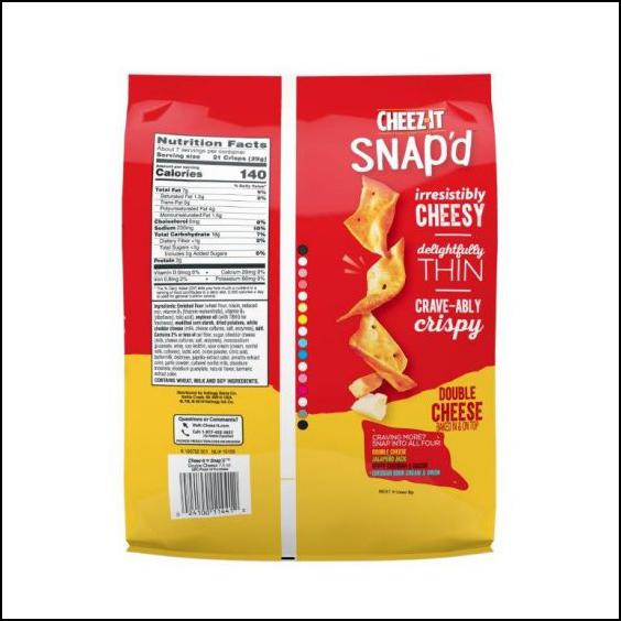 

CHEEZ IT CRACKERS SNAP' D DOUBLE CHEESE CRACKERS 7.5 OZ SNACK IMPORT - DOUBLE CHEESE