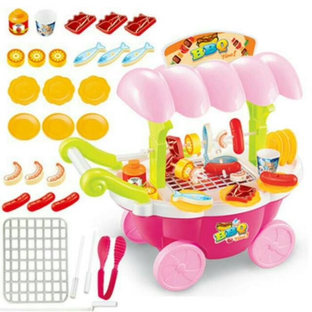 Promo Mainan Anak Cewek Stand Gerobak BBQ Jual Bakar Bakaran Koleksi Edukasi Bocah Perempuan Hadiah