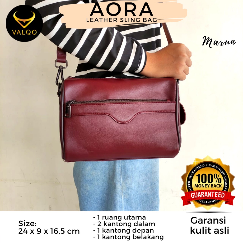 [VALQO] Tas AORA Kulit Sapi Selempang Bahu Slingbag Wanita Perempuan Cewek Clutch Pouch Bag