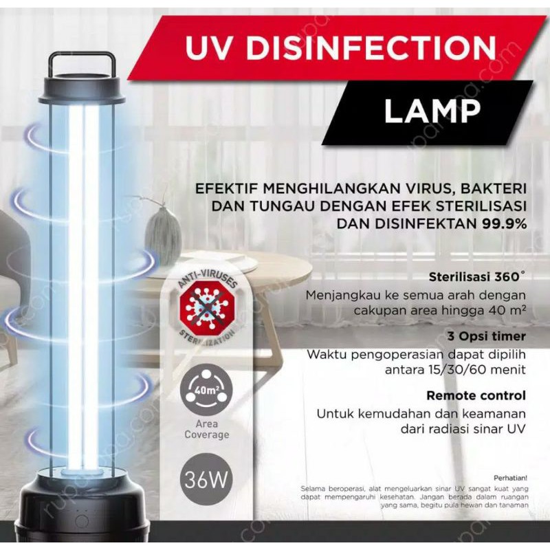 KRISBOW LAMPU UV STANDING REMOTE DISINFEKTAN STERILIZER 36W/ACE DISINFEKTAN STERILIZER RUANGAN