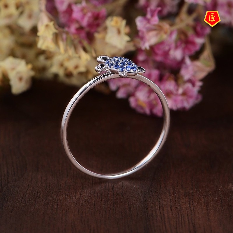 [Ready Stock]Creative Inlaid Sapphire Full Diamond Turtle Ring