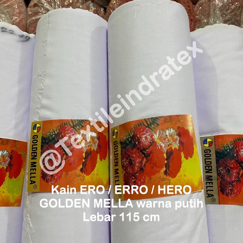 ( per 1 roll ) kain furing ero erro hero GOLDEN MELLA PUTIH sariwarna rollan lebar 115 cm isi 27 meter bahan baju kemeja furing lapisan gamis koko brukat tile satin kebaya rok batik kerudung jilbab hijab neci segi empat segiempat seragam sekolah dekorasi