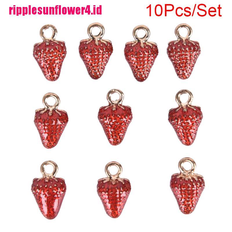 10pcs / set Liontin Enamel Bentuk Strawberry Bahan Alloy Untuk Perhiasan