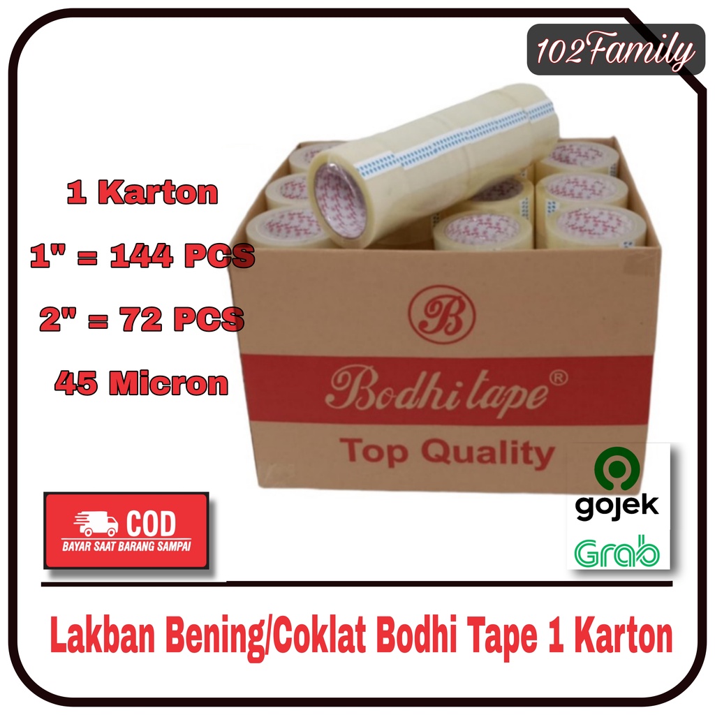 

Lakban Bening/Coklat 1 Karton merk Bodhi Tape 1 & 2 Inch SUPER REKAT