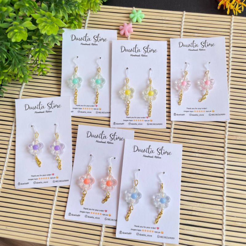 HANDMADE ANTING ANAK/DEWASA KAITAN PLASTIK/GOLD MOTIF BUNGA RANTAI GOLD