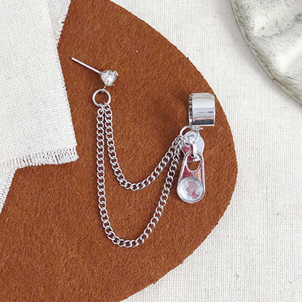 1pc Anting Rantai Panjang Model Resleting Gaya Punk Eropa Untuk Wanita