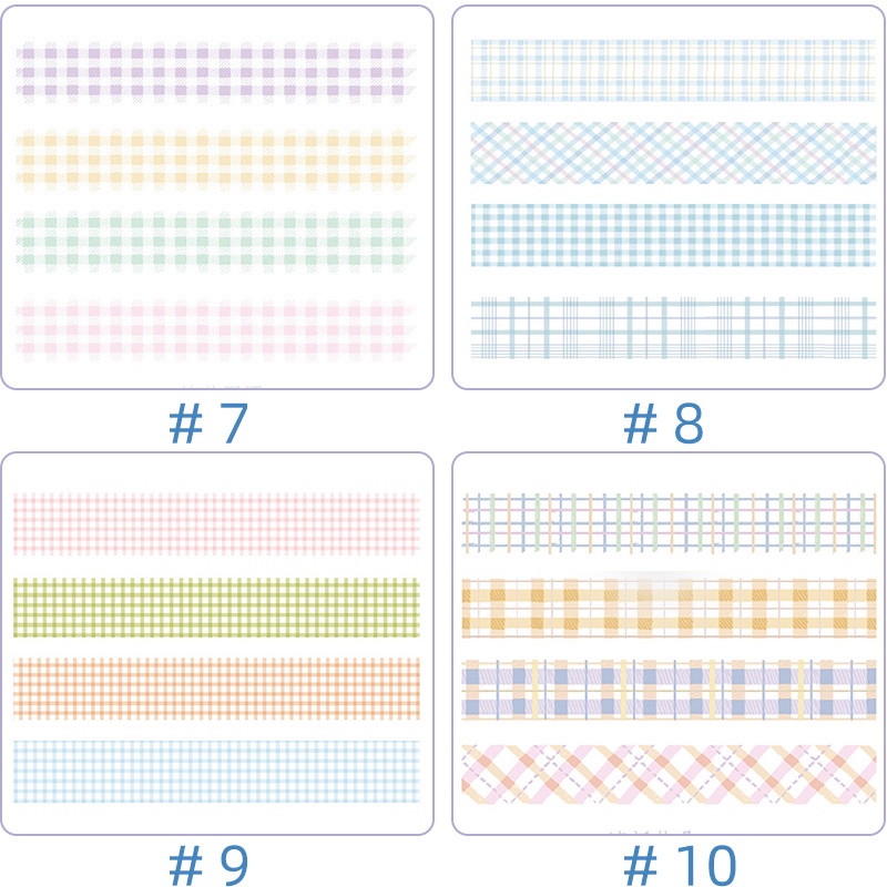 4 Rolls Retro Pure Color Grid Washi Tape Student Handbook Deco DIY Masking Tape