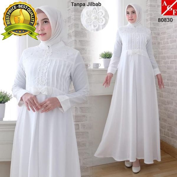 Beli gamis putih lebaran / gamis putih umroh baju haji putih Simple