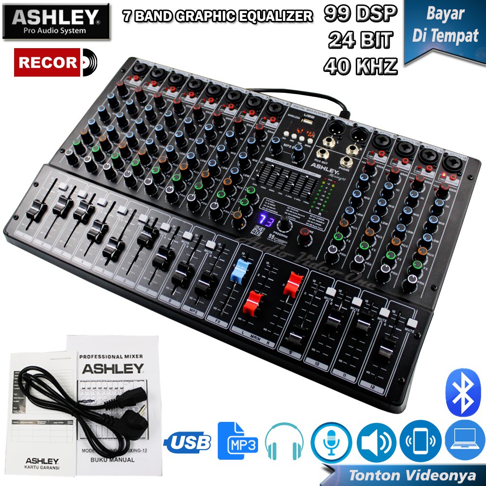 Mixer Ashley 12 Chanel Bluetooth 99 Dsp Mixing Series Mikser Wireless Suport Pc Soundcard Record Usb Mp3 Flasdisk