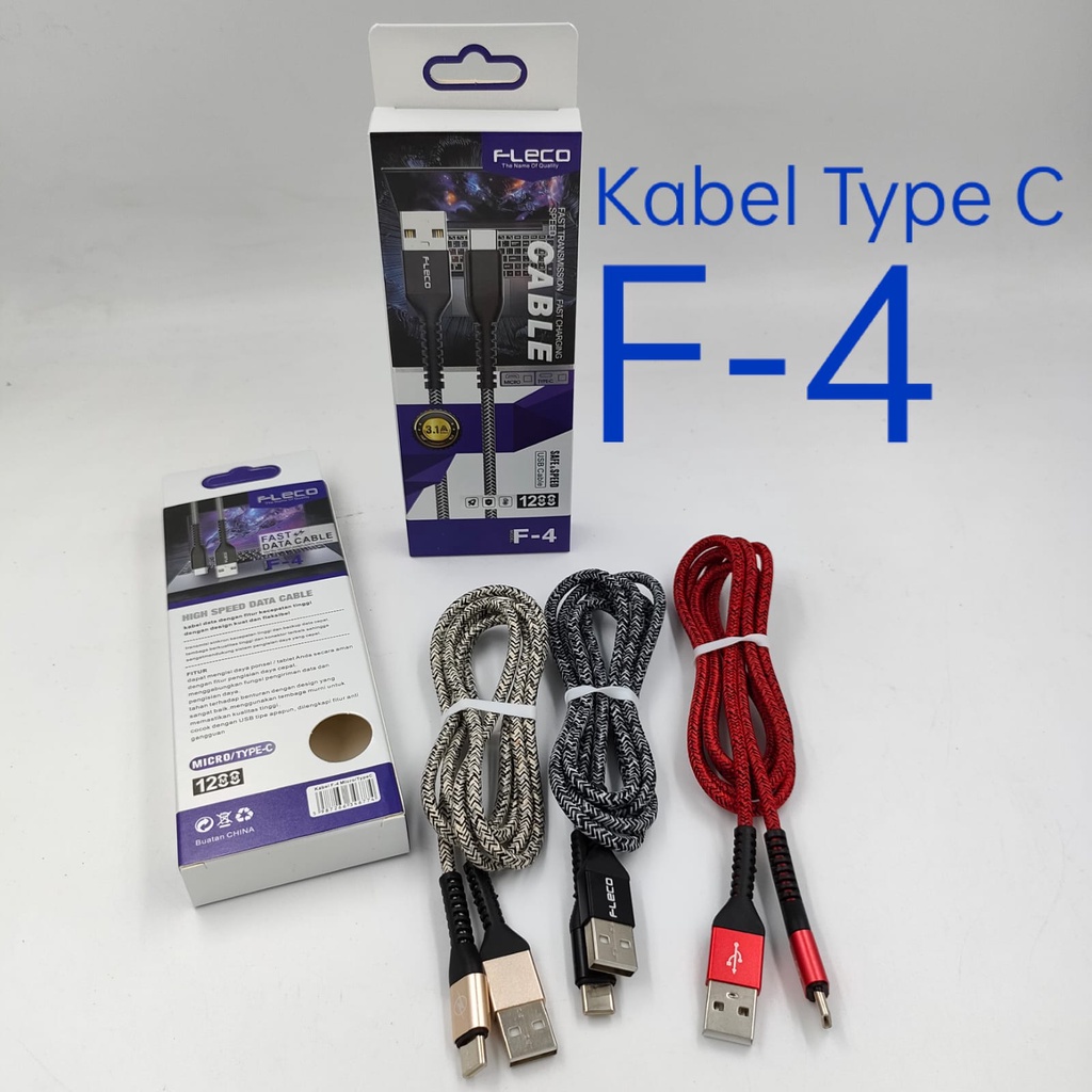 Kabel data Fleco F4 F6 F9 fast charging 3.1A micro usb DAN TYPE C tali sepatu