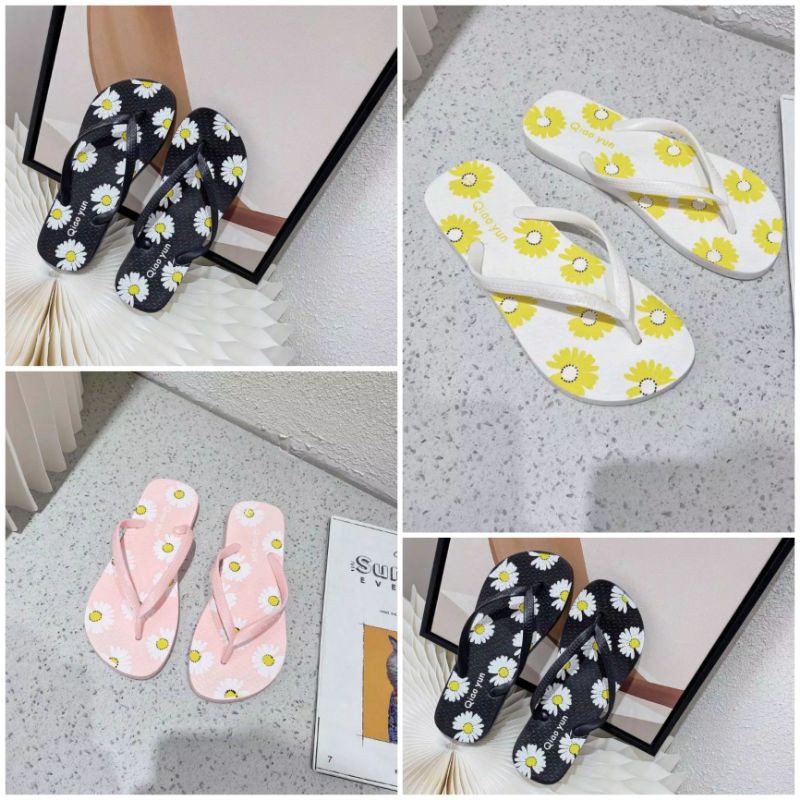 COD MAKASSAR Sandal Jepit Motif Bunga Matahari Sunflower Daisy Fashion Shopee Online Shop Toko Tamz
