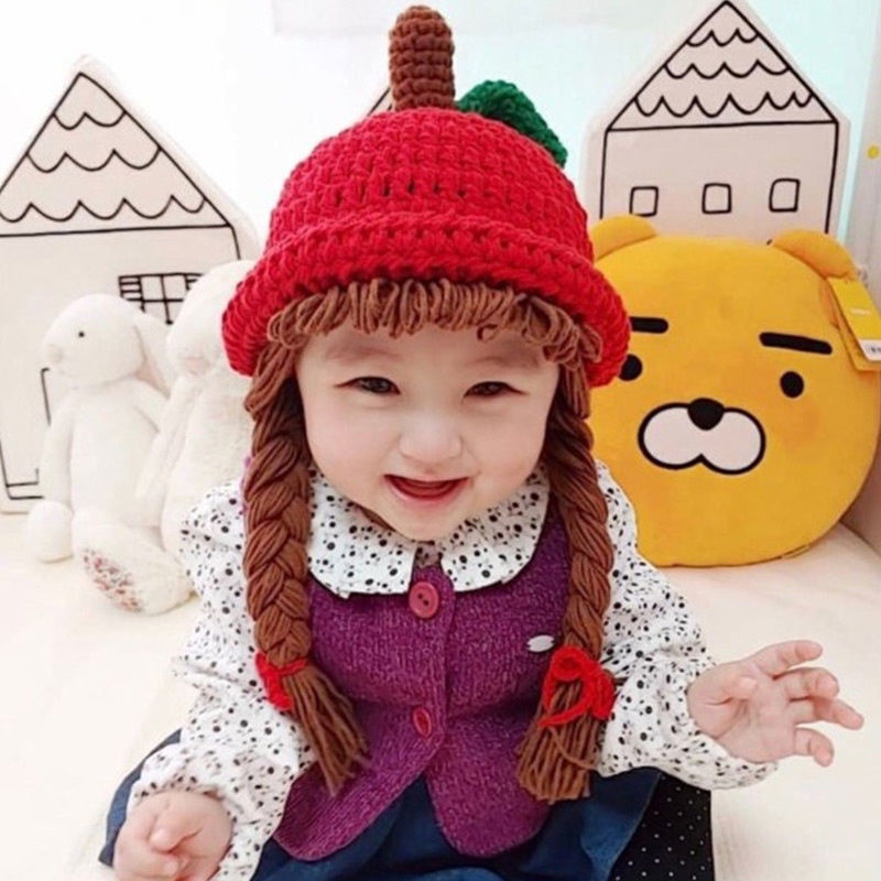 Kupluk Model Rambut Palsu / Topi Bayi Newborn Anak Perempuan / Topi Newborn Lucu / Kupluk Rajut Bayi / Topi Bayi Rajut / Baby Hat / Topi Bayi Lembut Lucu