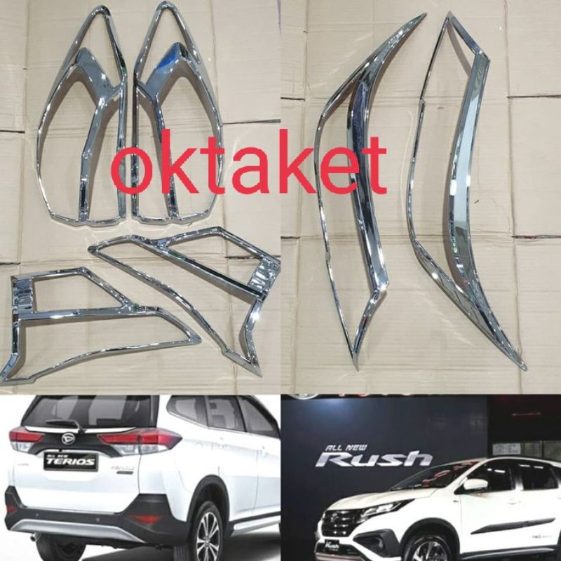 Paket garnish lampu depan dan belakang all new Rush/ Terios 2018 2020 2021  2022 2023 Gr Sport  Hitam Chrome