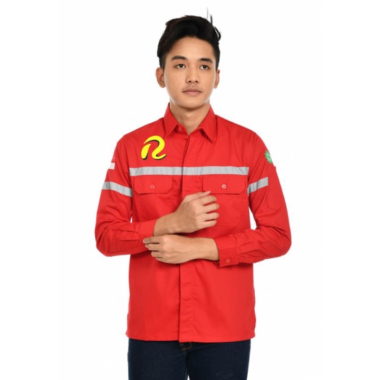 Atasan Wearpack Putih Tangan Panjang/Baju Safety/kemeja Proyek/Seragam Kantor/Lapangan