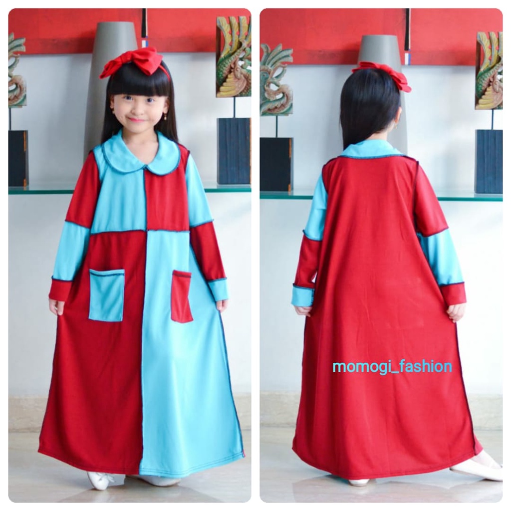 MOMOGI- GAMIS ANAK PEREMPUAN KEKINIAN MODEL TERBALIK TWO TONE / Usia 5th-10th