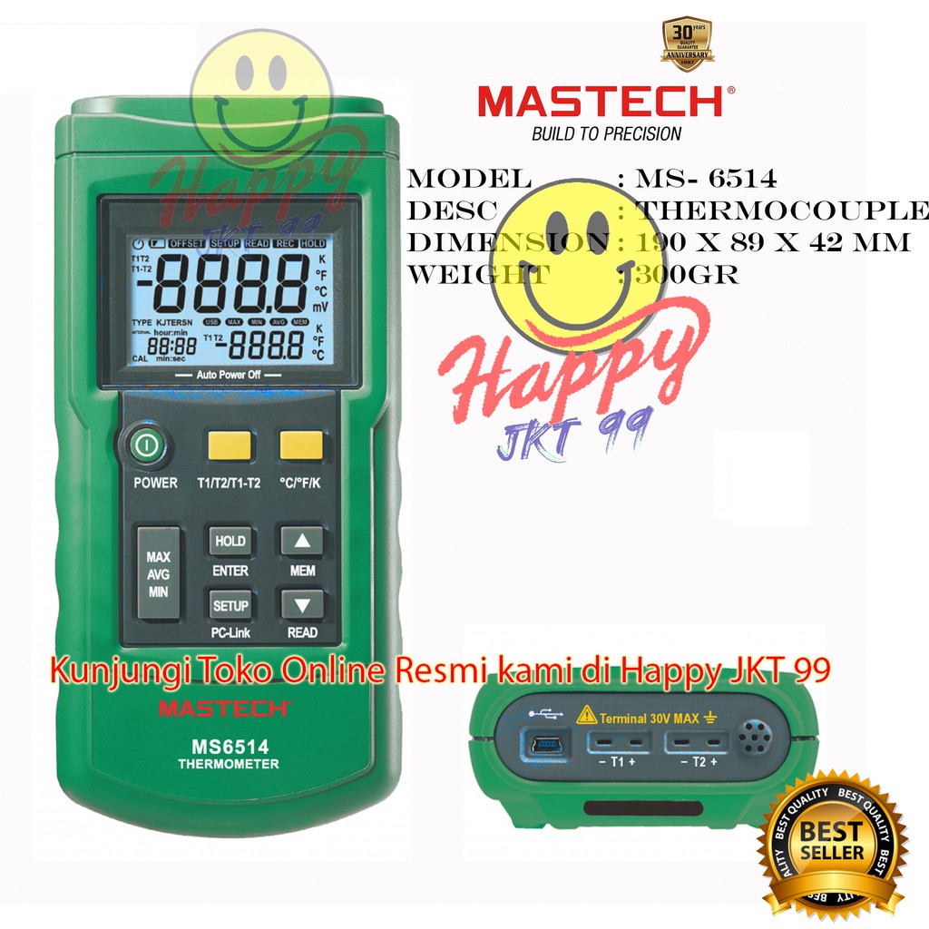 [ HAPPY JKT 99 ] MASTECH MS-6514 MS6514 MS 6514 THERMOCOUPLE DUAL CHANNEL THERMOMETER