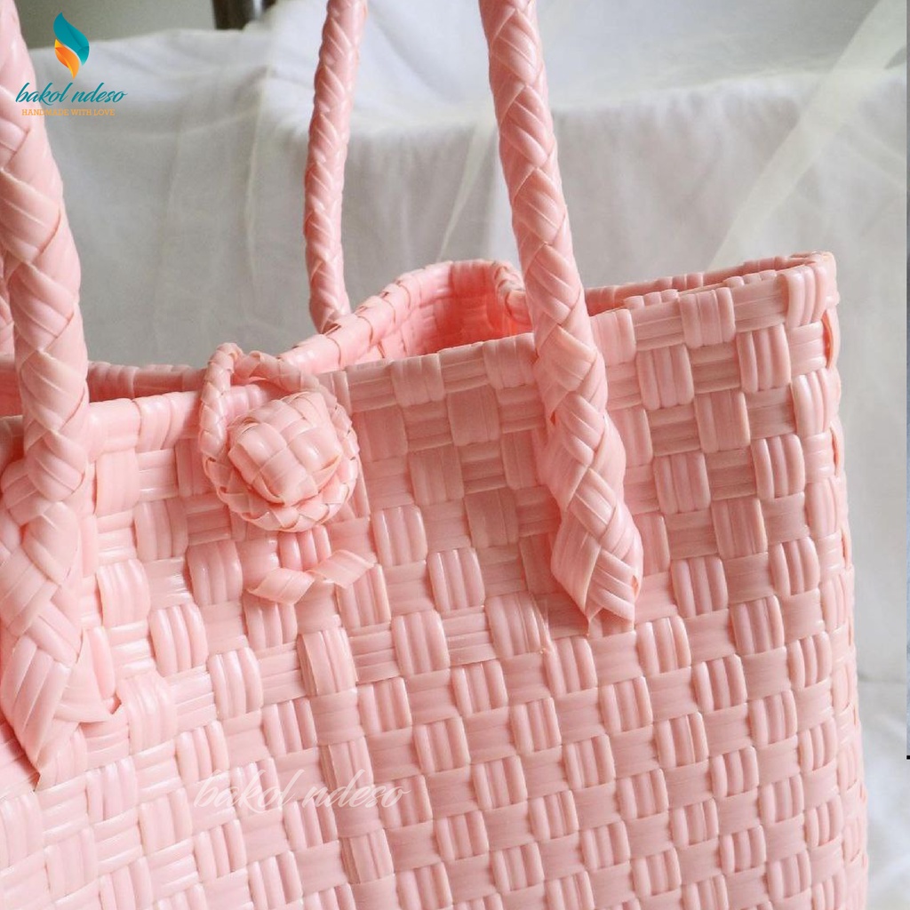 Tas Tote Bag Premium Pastel Anyam Wanita Tas Jali Jinjing Modern Kekinian Tas Handmade Model Premium