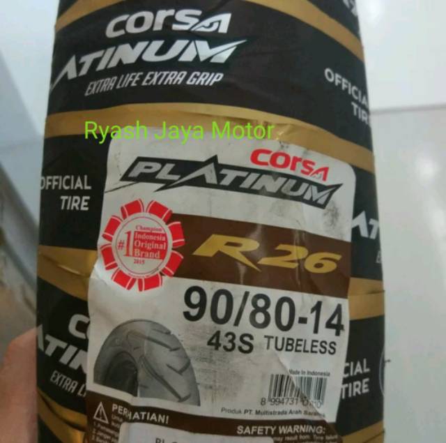 Paket ban tubeless Corsa platinum R26 90/80-14 &amp; 100/80-14 for lexi/vario 125/150/Beat/beat f1/esp