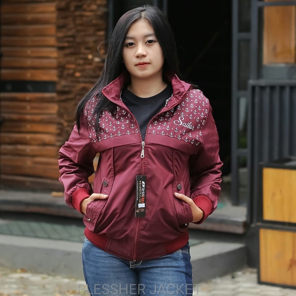 Jaket Sailor Wanita Zipper / Jaket Parasut Ritsleting Wanita Terbaru model Sailor Jepang / Jaket Parasut Trendy Wanita Terlaris / Jaket Wanita Size M L XL XXL