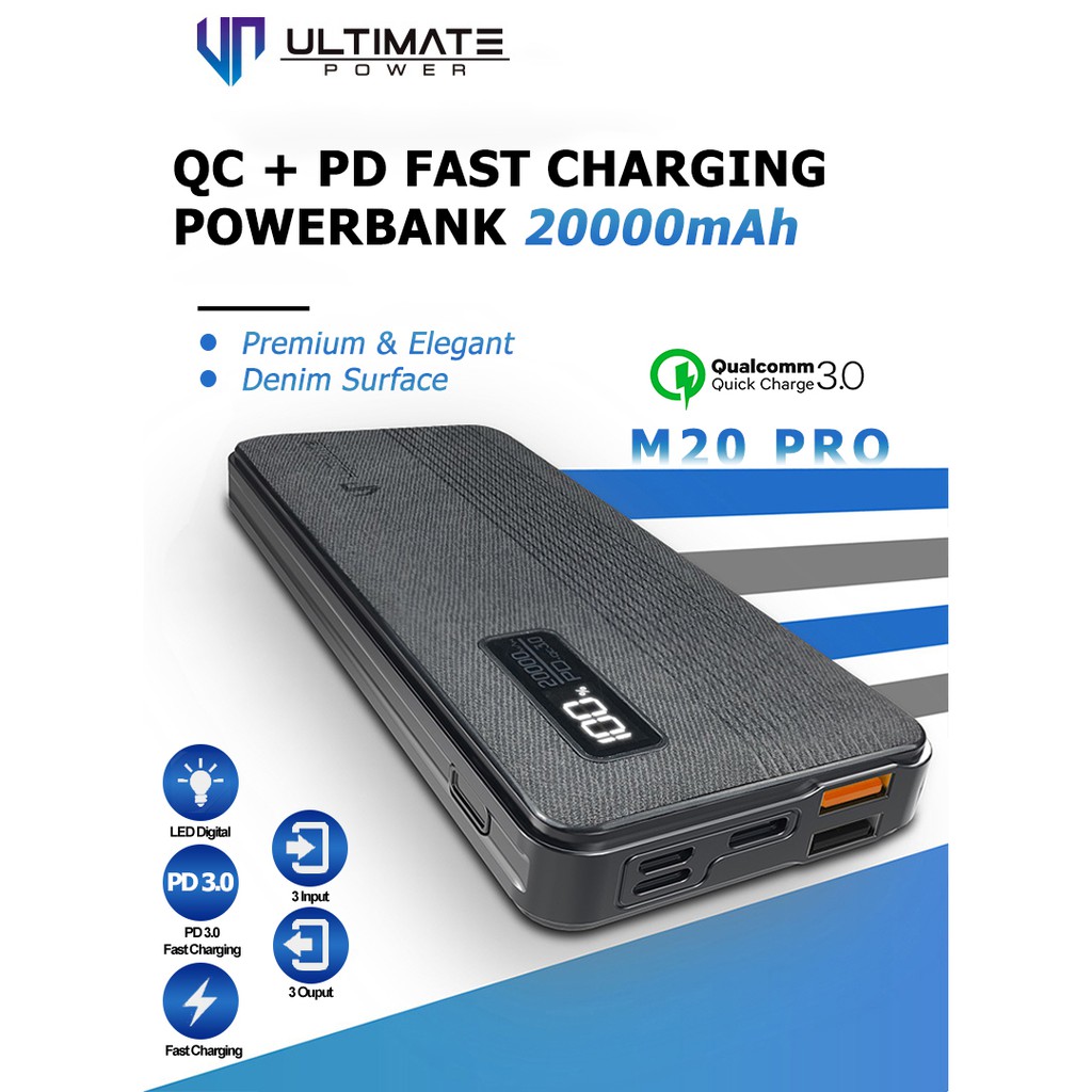 Power bank 20000mAh Fast Charging Ultimate Power M20 PRO QC+PD Garansi resmi