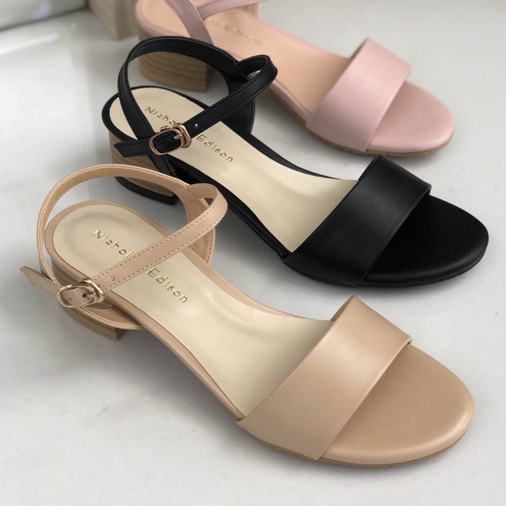 nicholas edison heel viensa beige sandal wanita hak tahu tali kait best seller terbaru peep toe-8