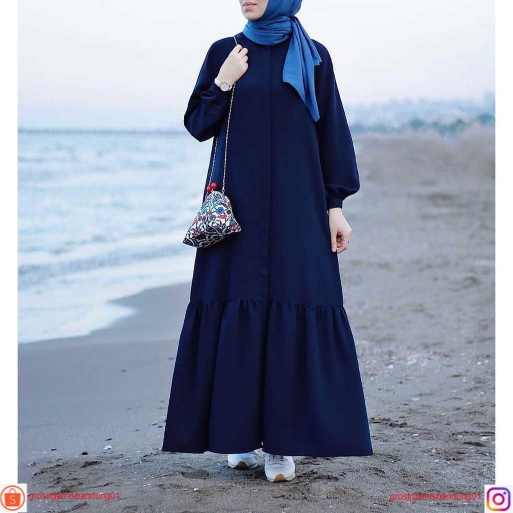 Sabiya Maxi Varian Navy | Gamis Polos | Baju Termurah | Casual | Homey | Gamis Kondangan Busui | Dre
