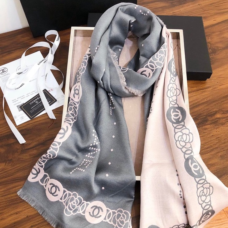 LUXY LX4022 SELENDANG WANITA SCARF / SYAL CH*AN*EL BRANDED LENGKAP PAPERBAG + BOX + FAKEBILL IMPORT QUALITY KUALITAS PLATINUM-1