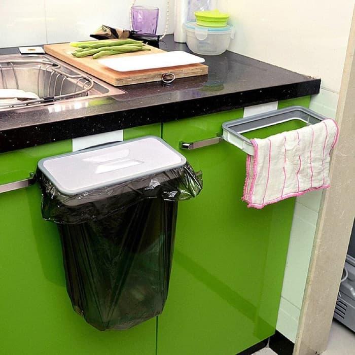 Tempat sampah dapur Gantungan kantong sampah Tempat plastik Sampah kain Attach A Trash