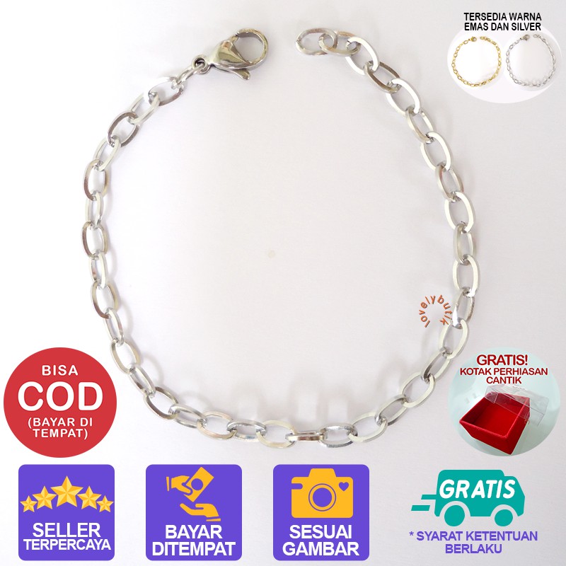 Lovelybutik Gelang Titanium Asli  Anti Luntur  Sans4 Gelang Titanium Wanita Uk.18 BONUS KOTAK