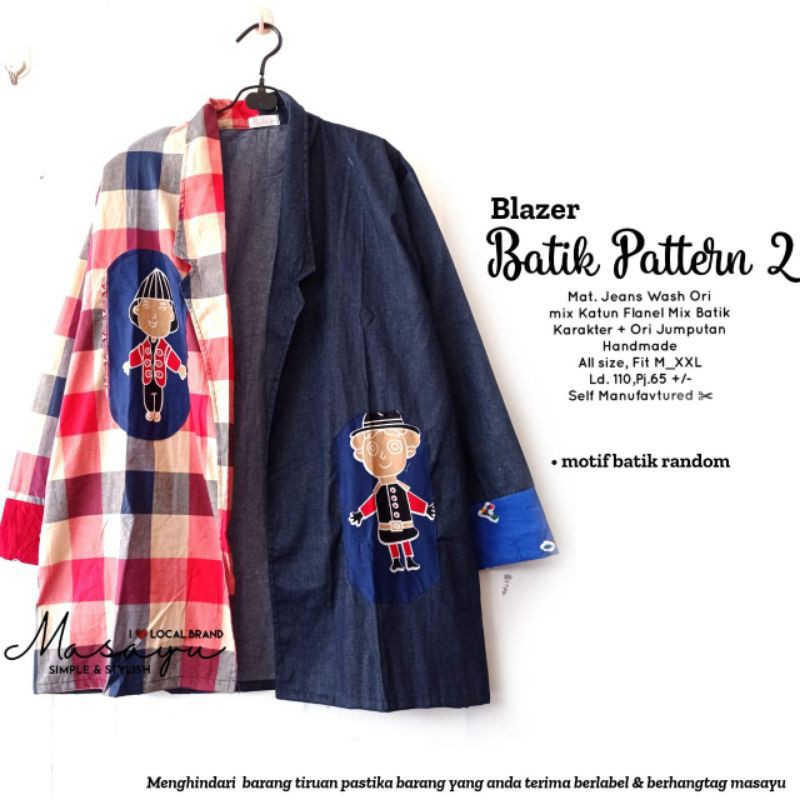 BLAZER BATIK PATTERN #2 JEANS WASH MIX KATUN ALLSIZE FIT TO XXL